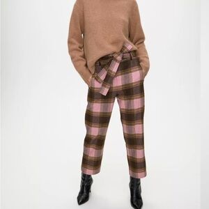 Aritzia  Wilfred New Tie-Front Wool Pant -Plaid